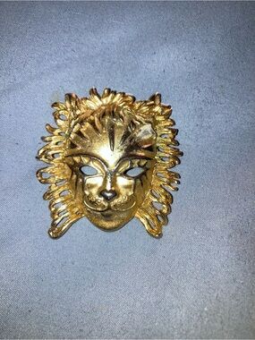 Gold Lion Mask Brooch Pin